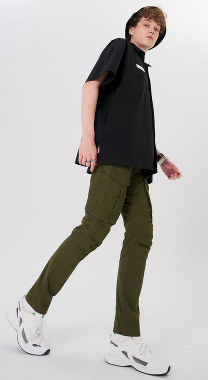 Plaid&Plain Men's Olive Slim Fit Cargo Pants | Tactical Utility with Articulated Knees | Outdoor Hiking & Workwear