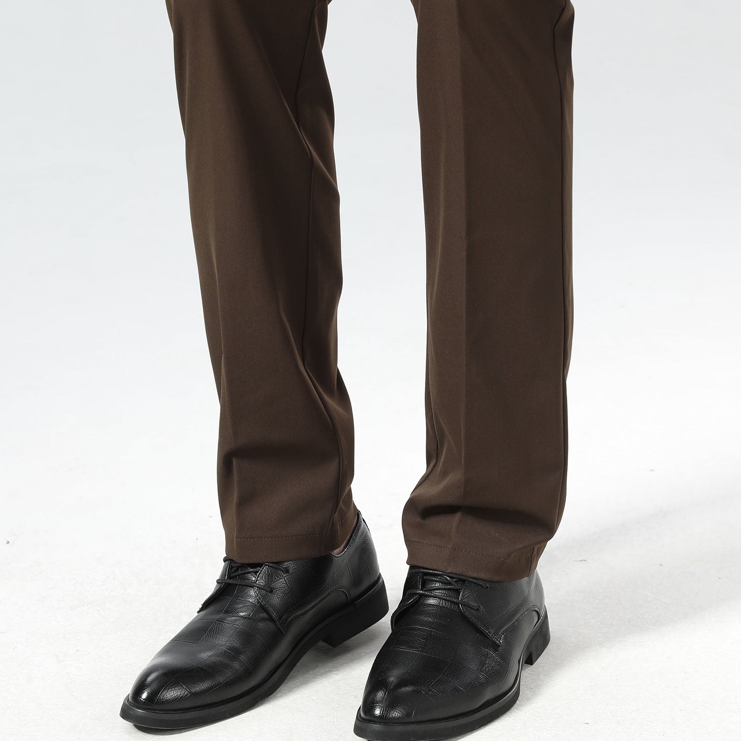Plaid&Plain Brown Men's Dress Pants | Slim Fit Stretch Comfy Dress Pants