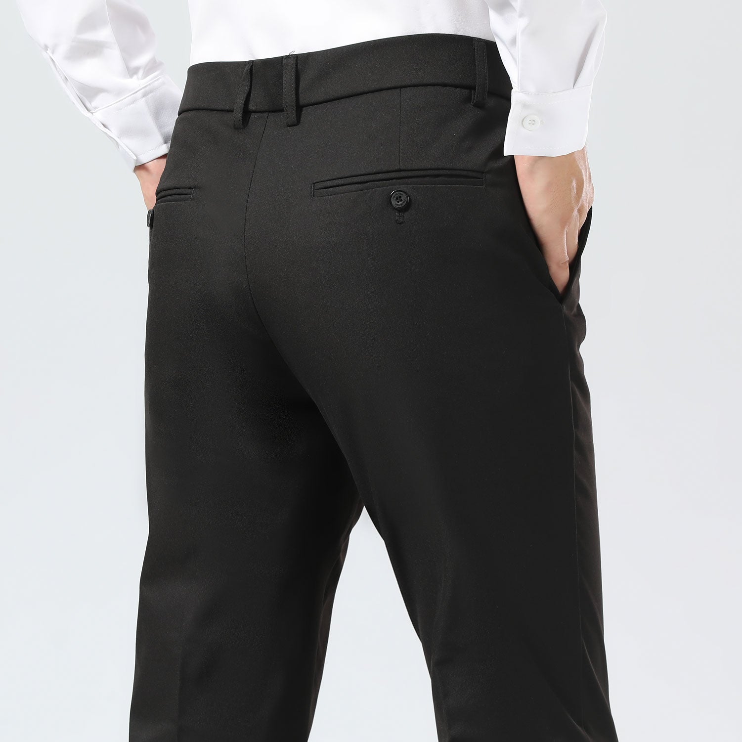 Plaid&Plain Black Men's Dress Pants | Slim Fit Stretch Comfy Dress Pants