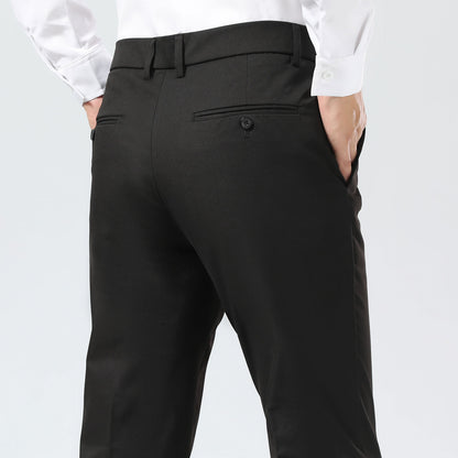 Plaid&Plain Black Men's Dress Pants | Slim Fit Stretch Comfy Dress Pants