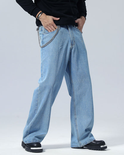 Plaid&Plain Men's Antique Baggy Jeans |  Wide Leg Denim Pants for Hip Hop & Skateboarding