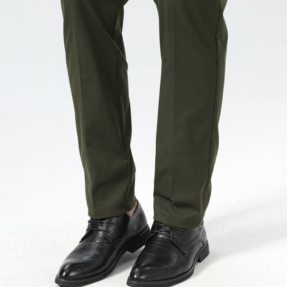 Plaid&Plain Olive Men's Dress Pants | Slim Fit Stretch Comfy Dress Pants
