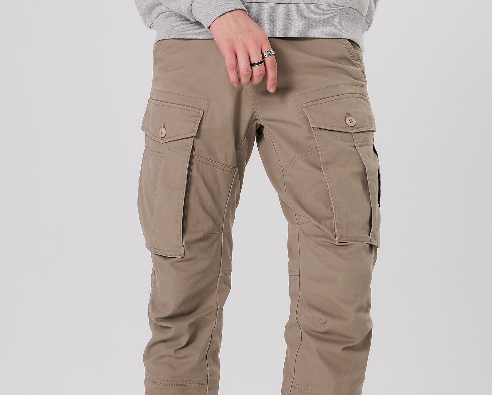 Plaid&Plain Men's Taupe Slim Fit Cargo Pants | Tactical Utility with Articulated Knees | Outdoor Hiking & Workwear