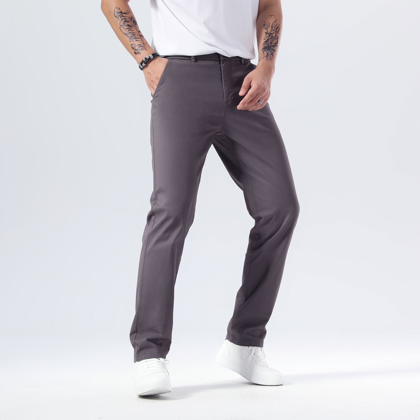Plaid&Plain Grey Men’s Slim - Fit Chinos| Men’s Tapered Chino Pants