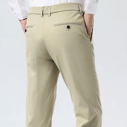 Plaid&Plain Beige Men's Dress Pants | Slim Fit Stretch Comfy Dress Pants