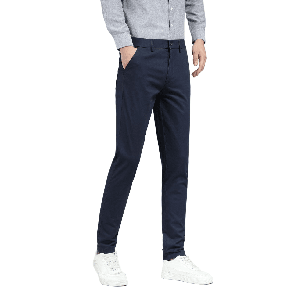 Plaid&Plain Men's Navy Blue Skinny Chinos | Slacks Tapered Trousers Suit Pants - Plaid&Plain-819-Navy Blue-27X28