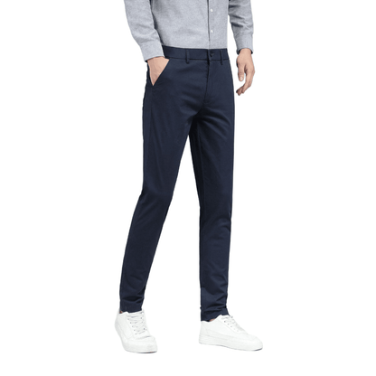 Plaid&Plain Men's Navy Blue Skinny Chinos | Slacks Tapered Trousers Suit Pants - Plaid&Plain-819-Navy Blue-27X28