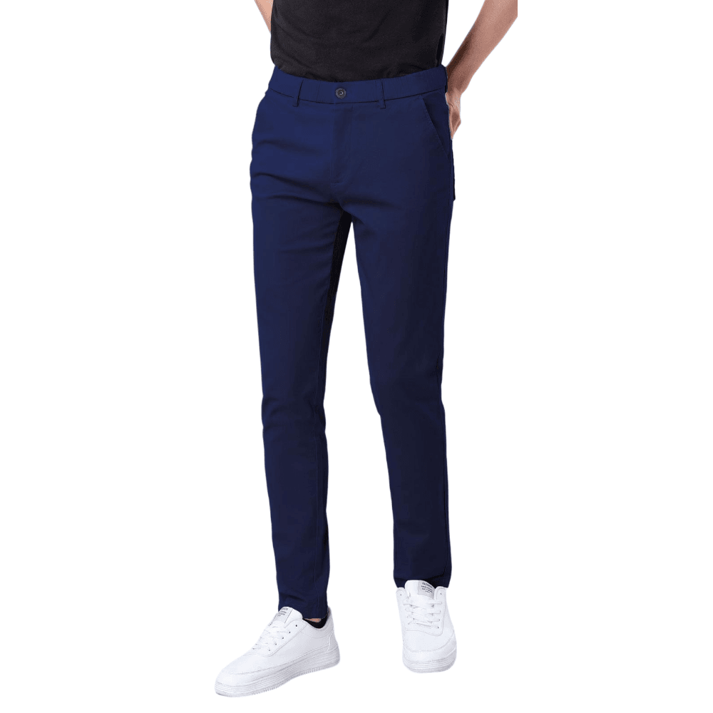 Plaid&Plain Men's Navy Blue Skinny Chinos | Slacks Tapered Trousers Suit Pants - Plaid&Plain-819-Navy Blue-27X28