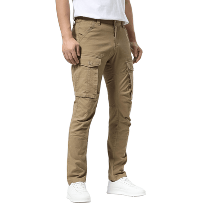 Plaid&Plain Men's Dark Pebble Khaki Slim Fit Cargo Pants | Tactical Utility with Articulated Knees | Outdoor Hiking & Workwear - Plaid&Plain-C804-Dark Pebble Khaki-28X28