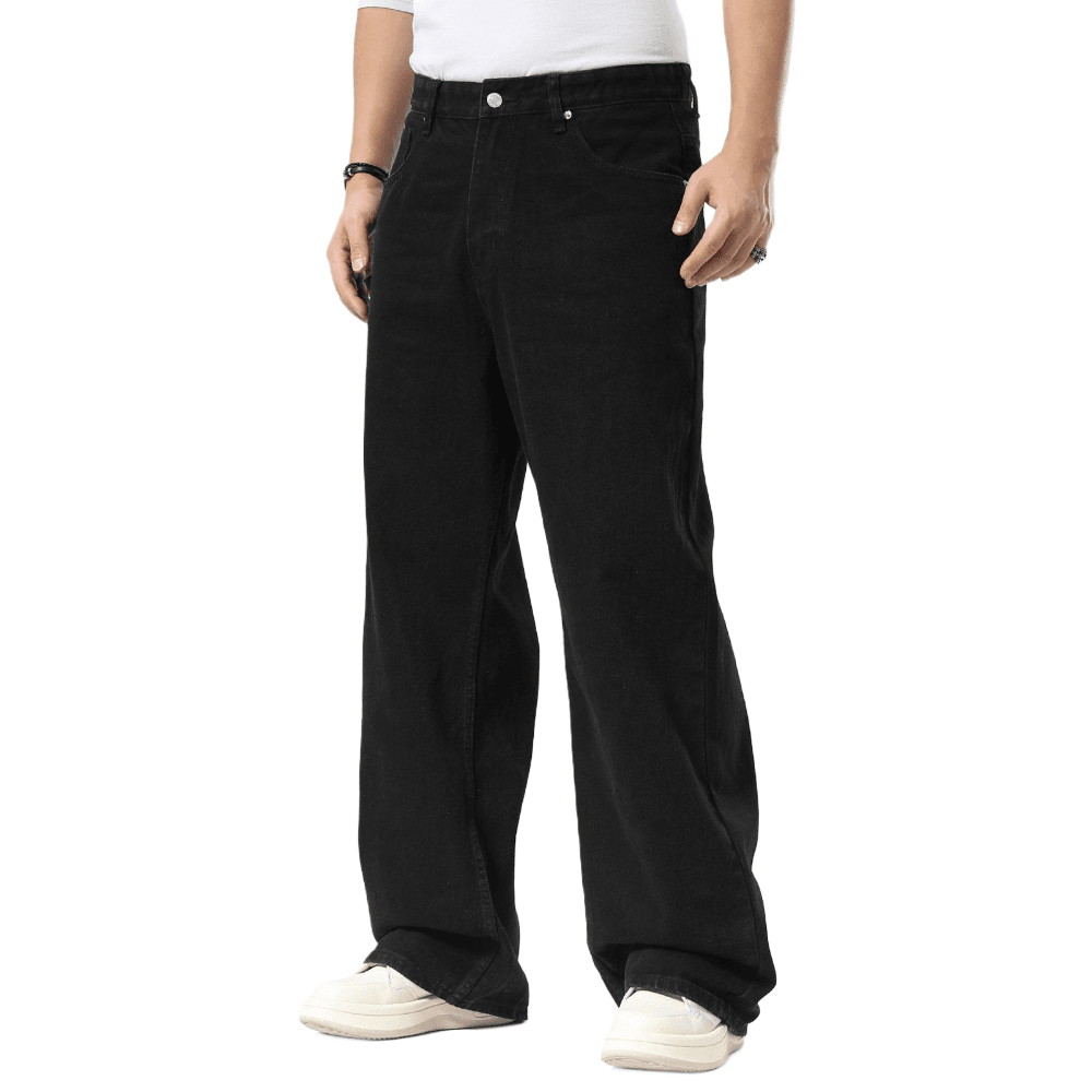 Plaid&Plain Men's Black Baggy Jeans | Wide Leg Denim Pants for Hip Hop & Skateboarding - Plaid&Plain-B01-Black-28X28