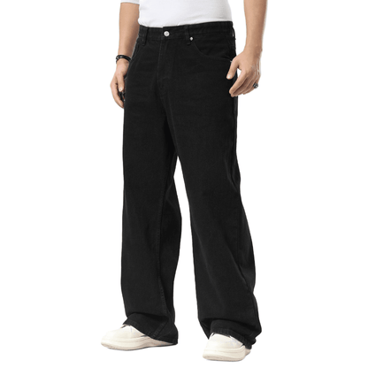 Plaid&Plain Men's Black Baggy Jeans | Wide Leg Denim Pants for Hip Hop & Skateboarding - Plaid&Plain-B01-Black-28X28