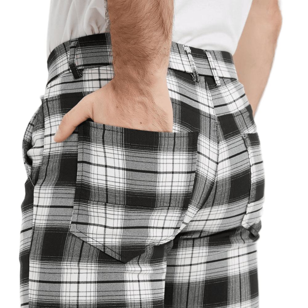 Plaid&Plain Classic Grey Plaid Skinny Men's Chinos | Slacks Tapered Trousers - 