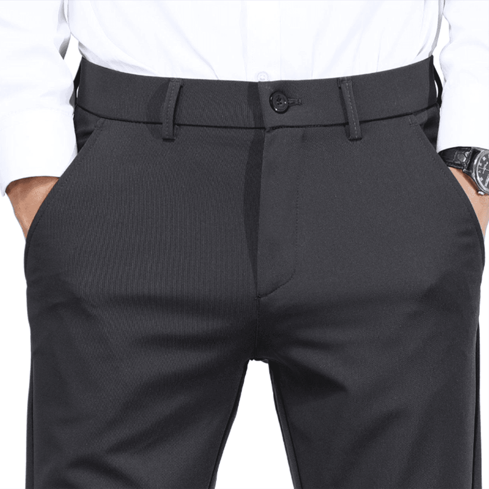 Plaid&Plain Men's Charcoal Slim Fit Dress Pants | 4-Way Flex Stretch Suit Pants - Plaid&Plain-603-Charcoal-27X28