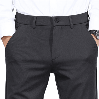 Plaid&Plain Men's Charcoal Slim Fit Dress Pants | 4-Way Flex Stretch Suit Pants - Plaid&Plain-603-Charcoal-27X28