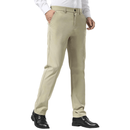 Plaid&Plain Beige Men's Dress Pants | Slim Fit Stretch Comfy Dress Pants - Plaid&Plain-8802-Beige-28x28