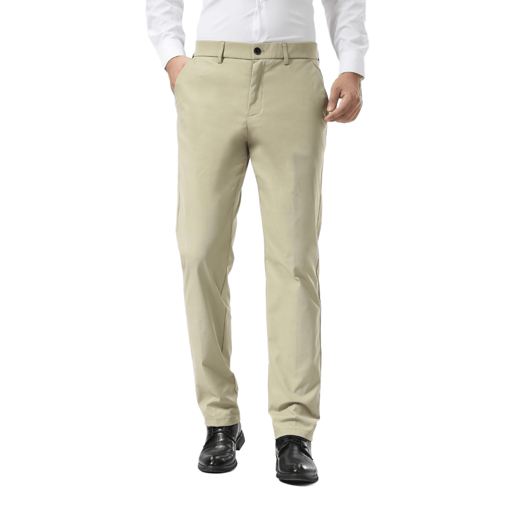 Plaid&Plain Beige Men's Dress Pants | Slim Fit Stretch Comfy Dress Pants - Plaid&Plain-8802-Beige-28x28