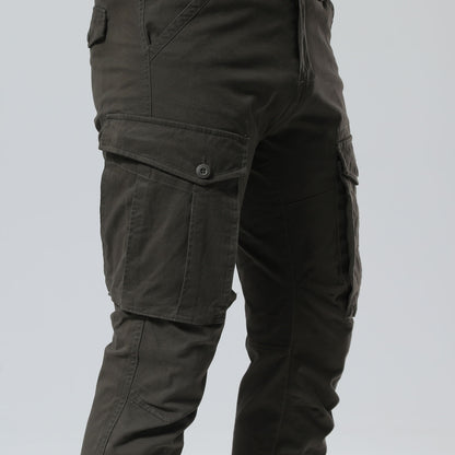 Plaid&Plain Men's Charcoal Slim Fit Cargo Pants | Tactical Utility with Articulated Knees | Outdoor Hiking & Workwear