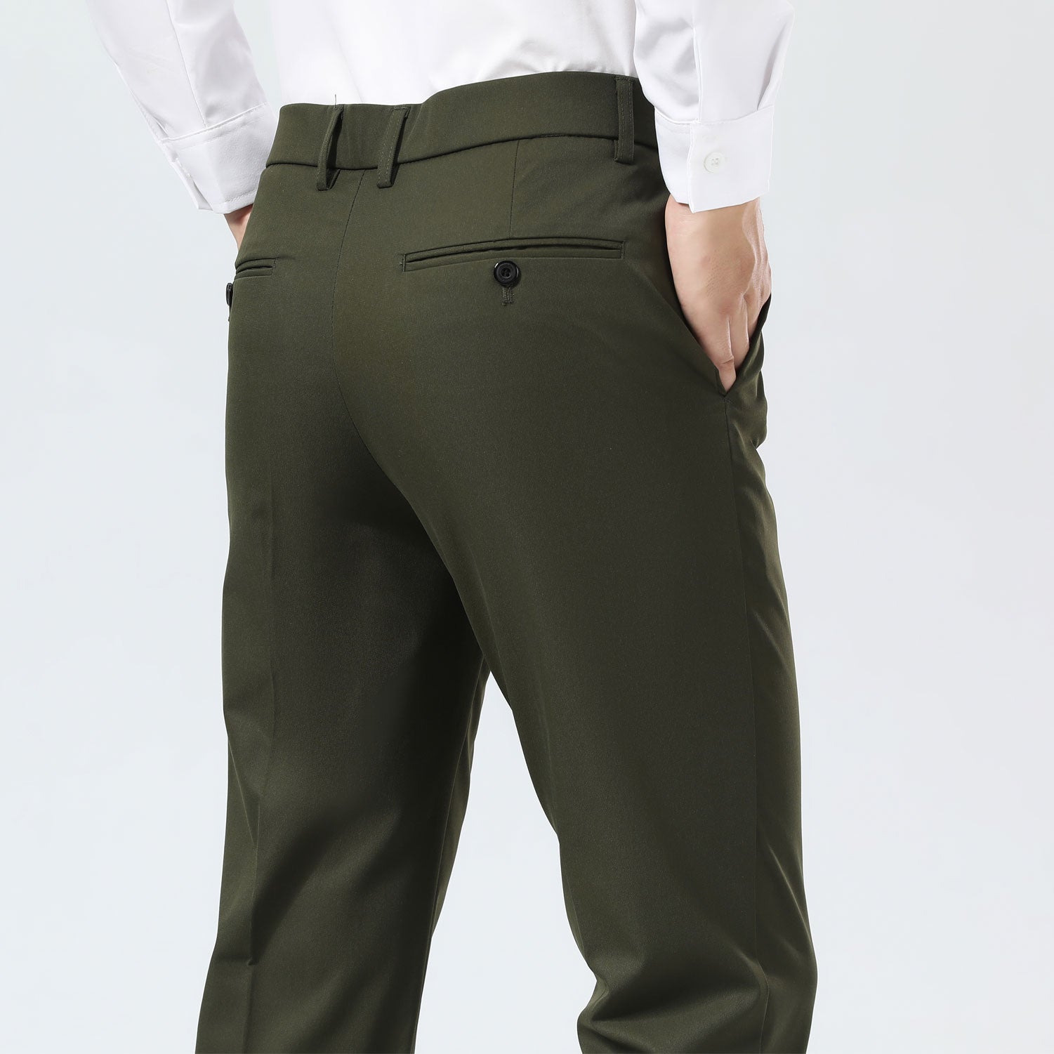 Plaid&Plain Olive Men's Dress Pants | Slim Fit Stretch Comfy Dress Pants