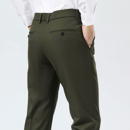 Plaid&Plain Olive Men's Dress Pants | Slim Fit Stretch Comfy Dress Pants