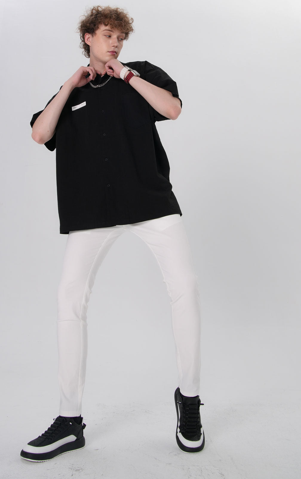 Plaid&Plain Men's White Skinny Stretchy Chinos| Slim Fit Slacks Tapered Trousers