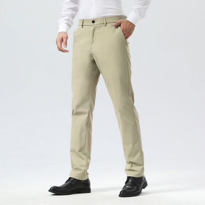Plaid&Plain Beige Men's Dress Pants | Slim Fit Stretch Comfy Dress Pants