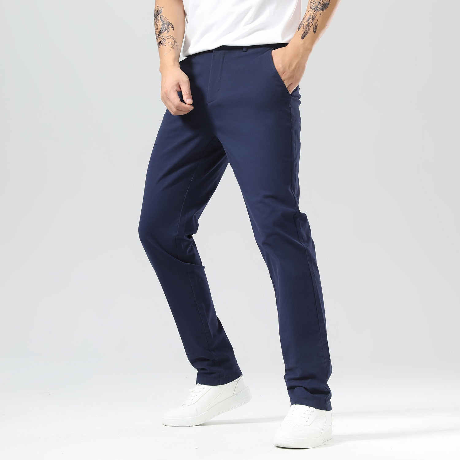 Plaid&Plain Navy Blue Men’s Slim - Fit Chinos| Men’s Tapered Chino Pants