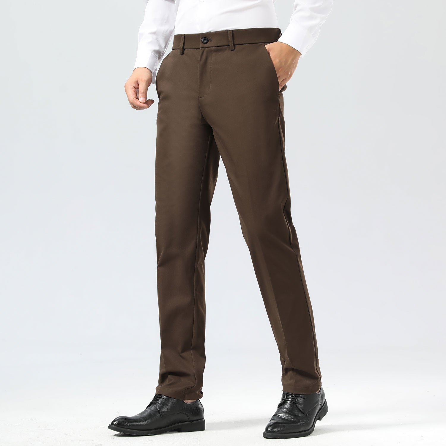 Plaid&Plain Brown Men's Dress Pants | Slim Fit Stretch Comfy Dress Pants
