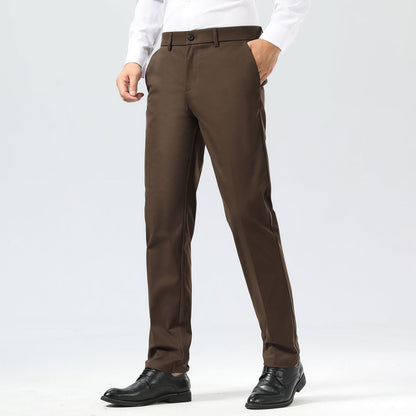 Plaid&Plain Brown Men's Dress Pants | Slim Fit Stretch Comfy Dress Pants