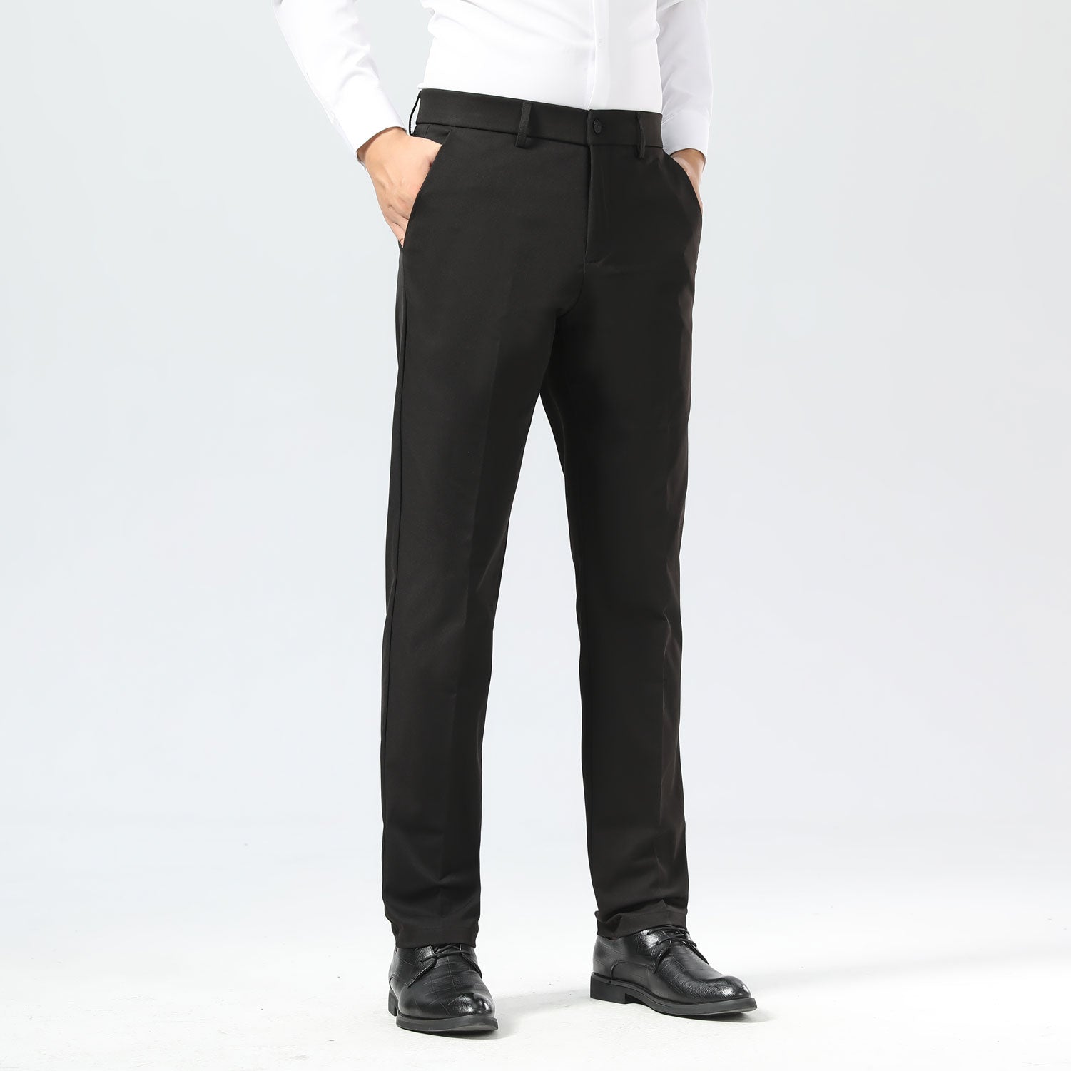 Plaid&Plain Black Men's Dress Pants | Slim Fit Stretch Comfy Dress Pants