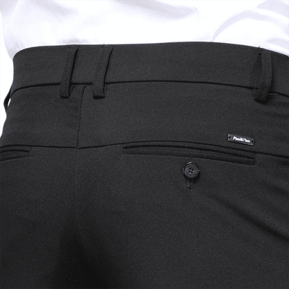 Plaid&Plain Men's Black Slim Fit Dress Pants | 4-Way Flex Stretch Suit Pants - Plaid&Plain-603-Black-27X28