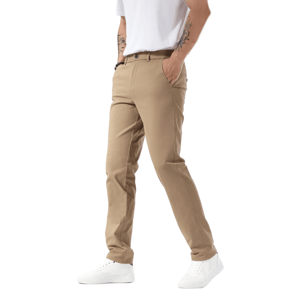 Plaid&Plain Dark Pebble Khaki Men’s Slim - Fit Chinos| Men’s Tapered Chino Pants - Plaid&Plain-8801-Dark Pebble Khaki-27X28