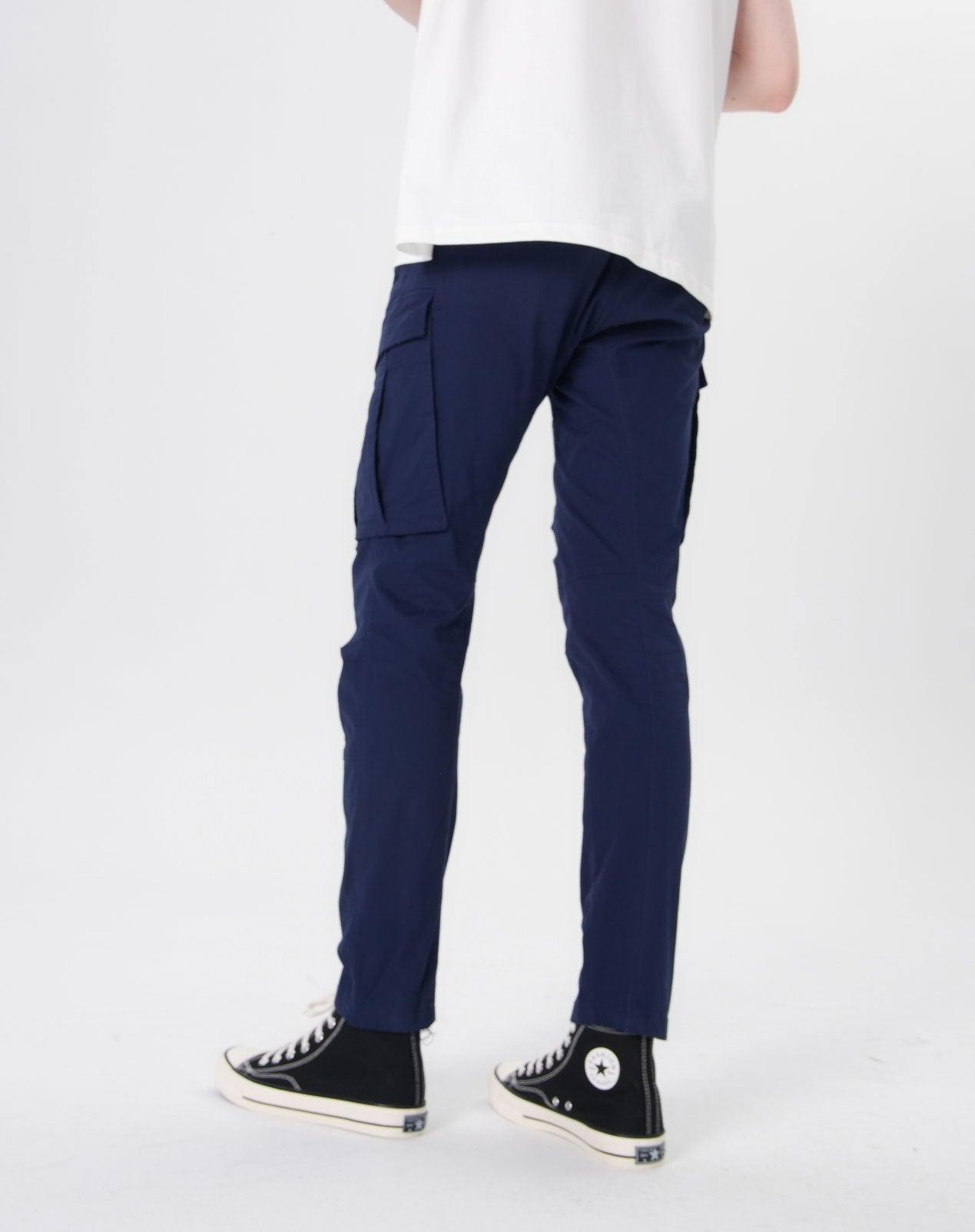 Plaid&Plain Men's Navy Blue Slim Fit Cargo Pants | Tactical Utility with Articulated Knees | Outdoor Hiking & Workwear