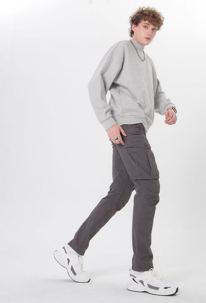 Plaid&Plain Men's Grey Slim Fit Cargo Pants | Tactical Utility with Articulated Knees | Outdoor Hiking & Workwear