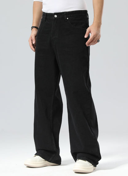 Plaid&Plain Men's Black Baggy Jeans |  Wide Leg Denim Pants for Hip Hop & Skateboarding