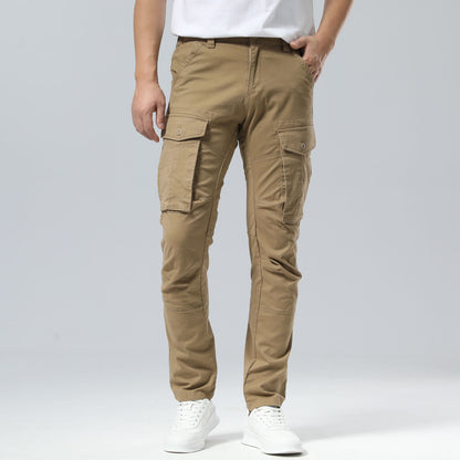 Plaid&Plain Men's Dark Pebble Khaki Slim Fit Cargo Pants | Tactical Utility with Articulated Knees | Outdoor Hiking & Workwear