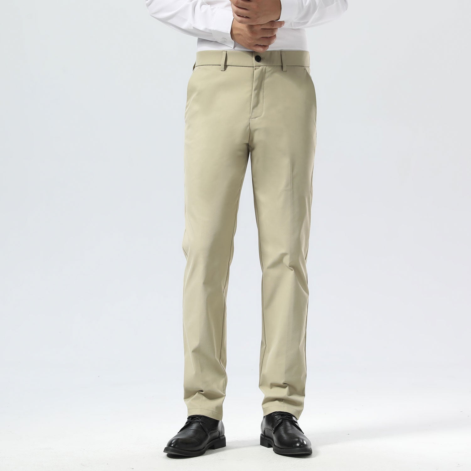 Plaid&Plain Beige Men's Dress Pants | Slim Fit Stretch Comfy Dress Pants