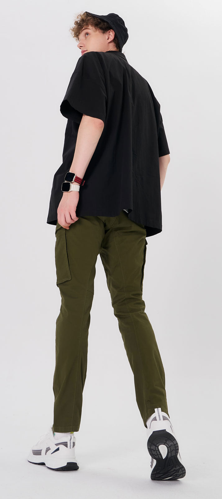 Plaid&Plain Men's Olive Slim Fit Cargo Pants | Tactical Utility with Articulated Knees | Outdoor Hiking & Workwear