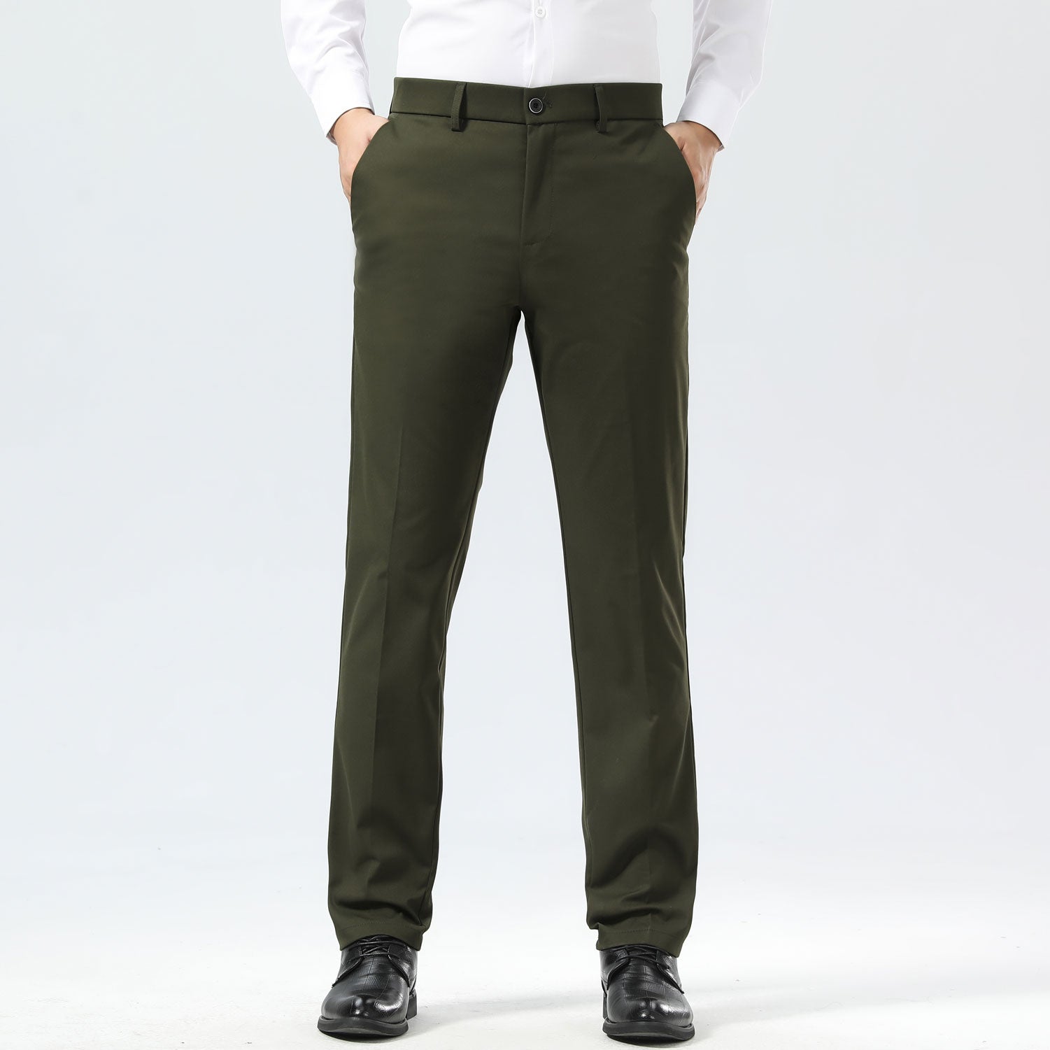 Plaid&Plain Olive Men's Dress Pants | Slim Fit Stretch Comfy Dress Pants