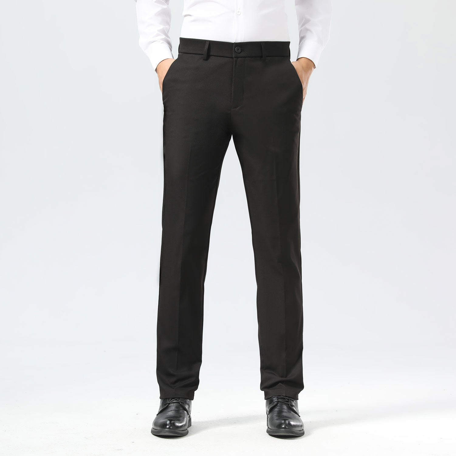 Plaid&Plain Black Men's Dress Pants | Slim Fit Stretch Comfy Dress Pants