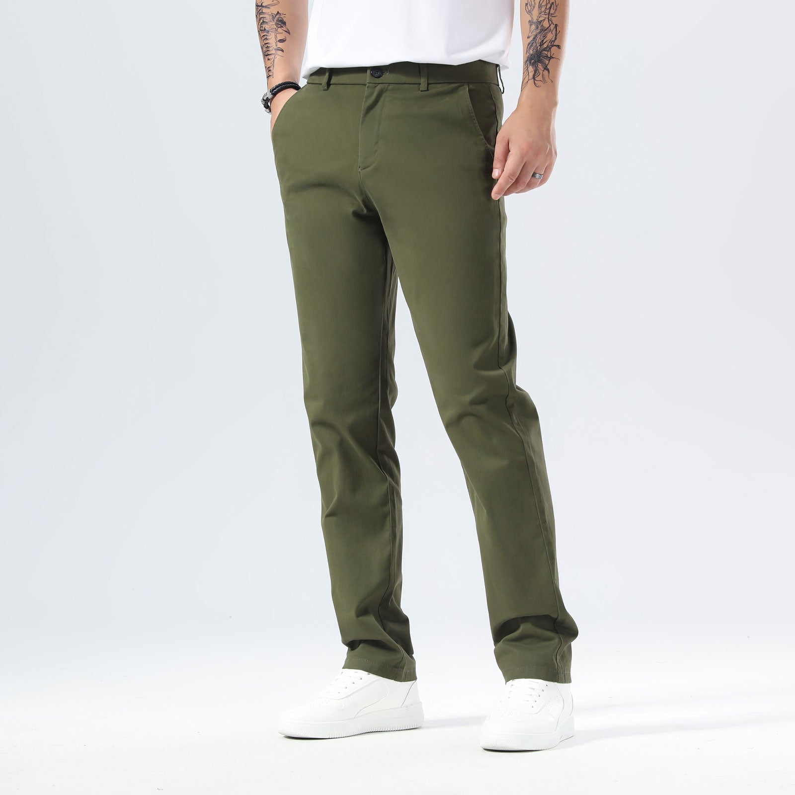 Plaid&Plain Olive Men’s Slim - Fit Chinos| Men’s Tapered Chino Pants