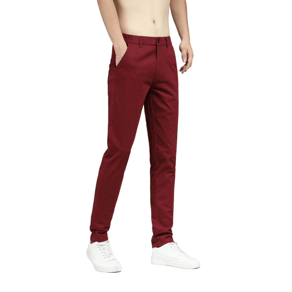 Plaid&Plain Men's Burgundy Skinny Chinos | Slacks Tapered Trousers Suit Pants - Plaid&Plain-819-Burgundy-27X28