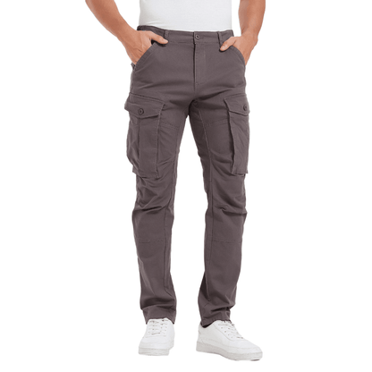 Plaid&Plain Men's Grey Slim Fit Cargo Pants | Tactical Utility with Articulated Knees | Outdoor Hiking & Workwear - Plaid&Plain-C804-Grey-28X28
