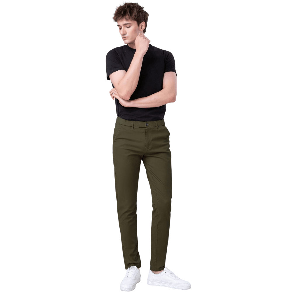 Plaid&Plain Men's Olive Skinny Chinos | Slacks Tapered Trousers Suit Pants - Plaid&Plain-819-Olive-27X28