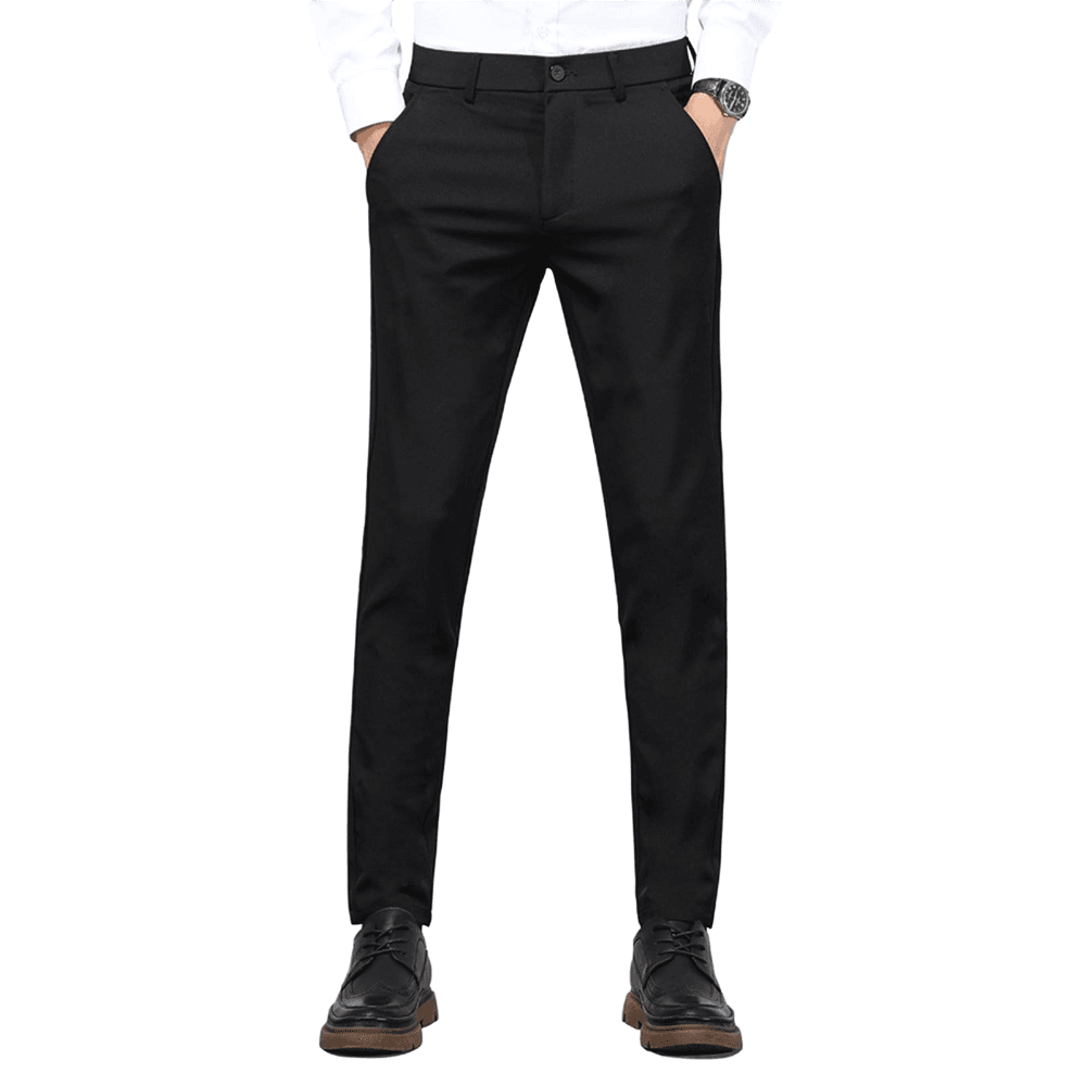 Plaid&Plain Men's Black Slim Fit Dress Pants | 4-Way Flex Stretch Suit Pants - Plaid&Plain-603-Black-27X28