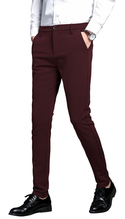 Plaid&Plain - Men's - Stretch - Dress -Pants - Slim - Fit - Skinny - Suit - Pants - Burgundy - Front