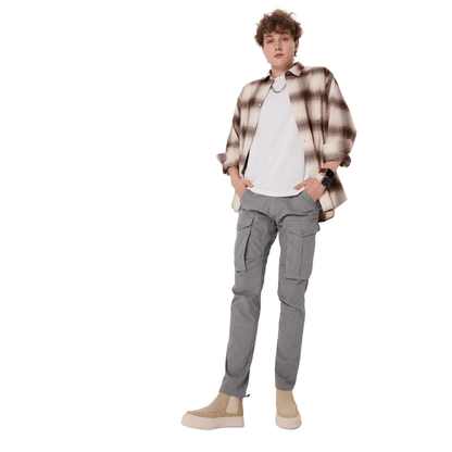 Plaid&Plain Men's Iron Grey Slim Fit Cargo Pants | Tactical Utility with Articulated Knees | Outdoor Hiking & Workwear - Plaid&Plain-C804-Iron Grey-28X28