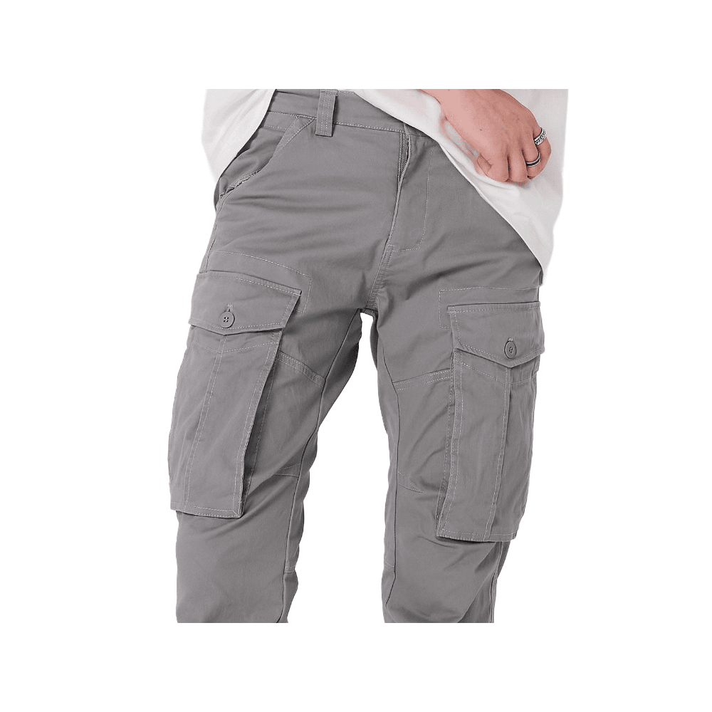 Plaid&Plain Men's Iron Grey Slim Fit Cargo Pants | Tactical Utility with Articulated Knees | Outdoor Hiking & Workwear - Plaid&Plain-C804-Iron Grey-28X28