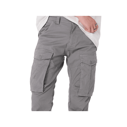 Plaid&Plain Men's Iron Grey Slim Fit Cargo Pants | Tactical Utility with Articulated Knees | Outdoor Hiking & Workwear - Plaid&Plain-C804-Iron Grey-28X28