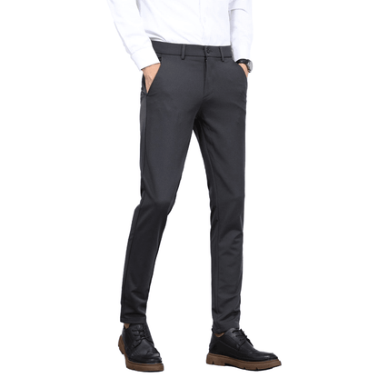 Plaid&Plain Men's Charcoal Slim Fit Dress Pants | 4-Way Flex Stretch Suit Pants - Plaid&Plain-603-Charcoal-27X28