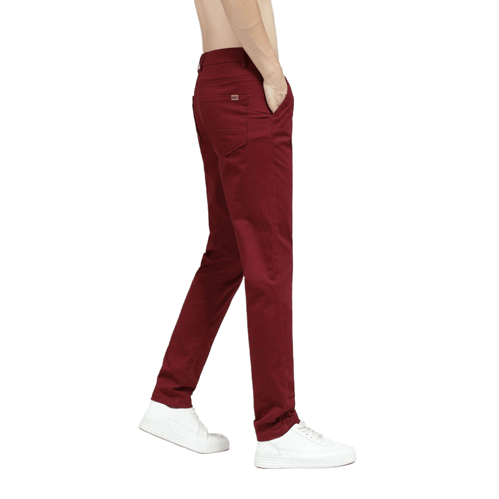 Plaid&Plain Men's Burgundy Skinny Chinos | Slacks Tapered Trousers Suit Pants - Plaid&Plain-819-Burgundy-27X28